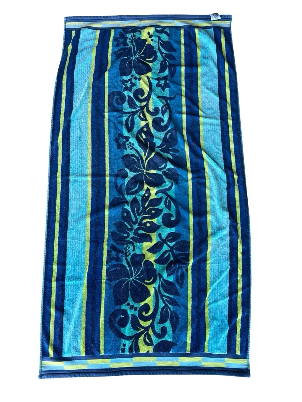 KIRKLAND Extra-Large Beach Towel 67x36 Blue Aloha Egyptian Cotton Made in Egypt